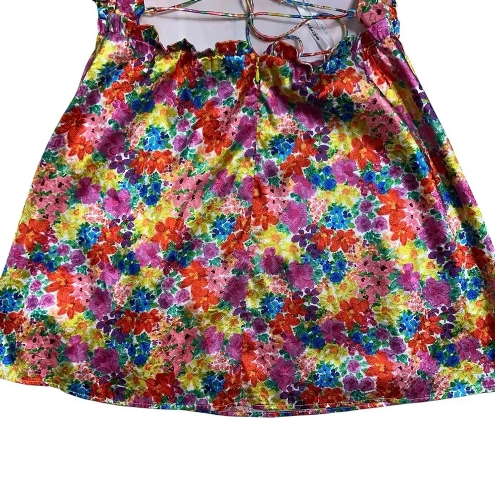 For Love & Lemons Vibrant Floral Merrill Puff Sleeve Mini Dress Womens L